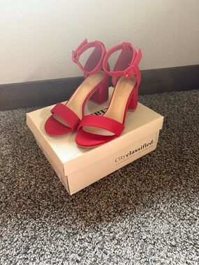 Cake Red Block Heel Ankle Strap Sandals